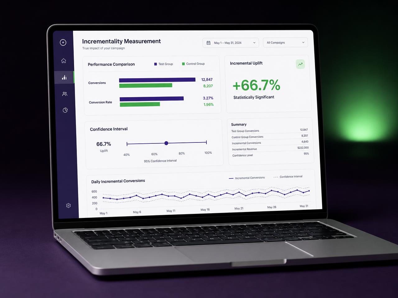 DeepVu — Causal Intelligence dashboard on a laptop
